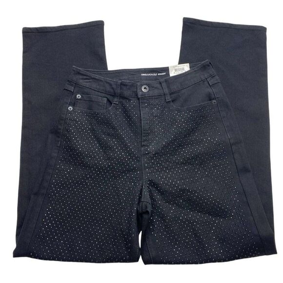 INC Rhinestone Jeans Women's 27 SMALL Black High-Rise Straight Pockets NWOT - Picture 1 of 16